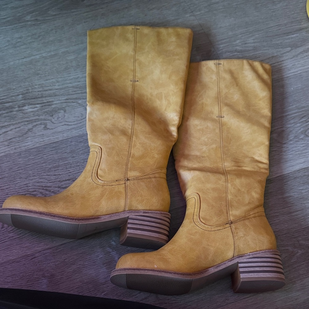 Yellow Leather Knee-High Boots